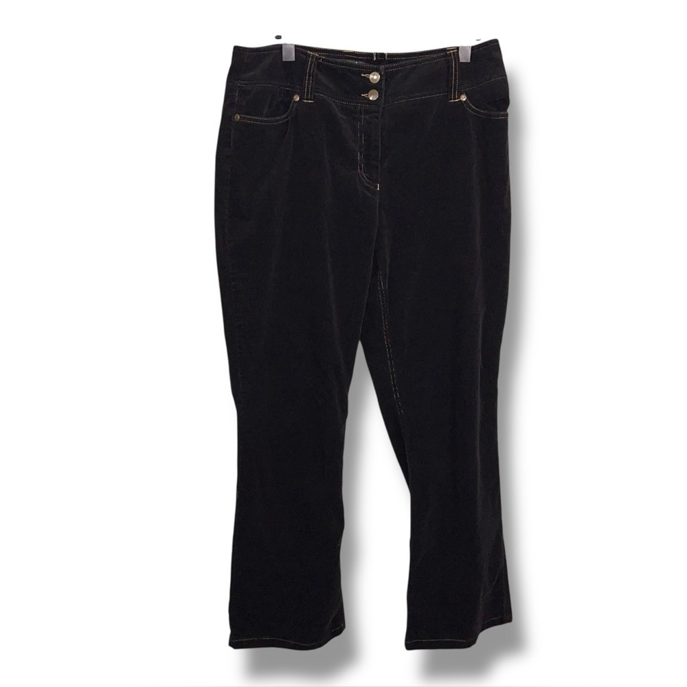Vintage Tribal Size 14 Black Corduroy Bootcut Pants Womens Stretch Y2K
